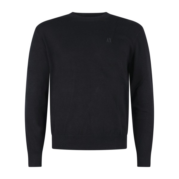 Armani Exchange - Maglione girocollo nero in cotone con logo ricamato regular