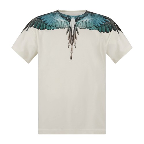 County Of Milan - T-shirt bianca in cotone con stampa ali verde per uomo |