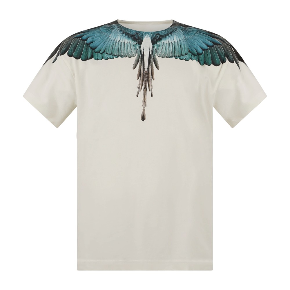 County Of Milan - T-shirt bianca in cotone con stampa ali verde per uomo |