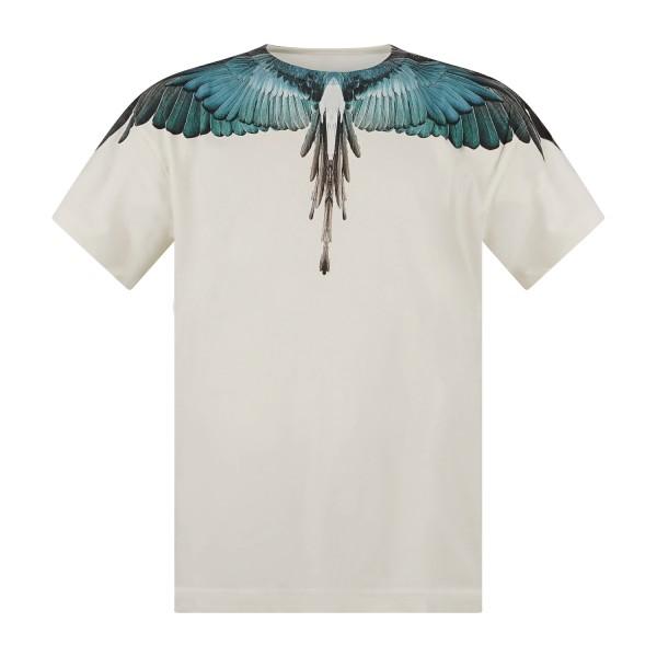 County Of Milan - T-shirt bianca in cotone con stampa ali verde per uomo |