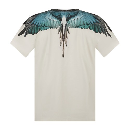 County Of Milan - T-shirt bianca in cotone con stampa ali verde per uomo | 2