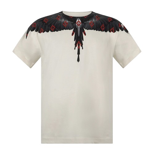 County Of Milan - T-shirt bianca in cotone con stampa ali nere per uomo |