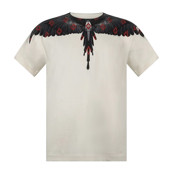 County Of Milan - T-shirt bianca in cotone con stampa ali nere per uomo |