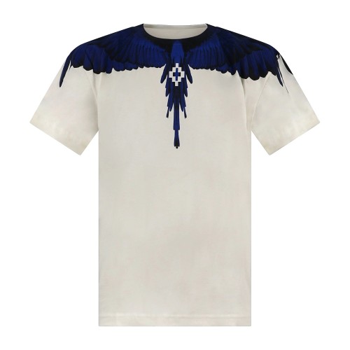 County Of Milan - T-shirt bianca in cotone con stampa ali blu per uomo |