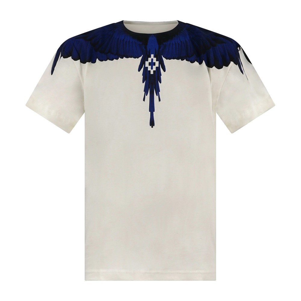 County Of Milan - T-shirt bianca in cotone con stampa ali blu per uomo |