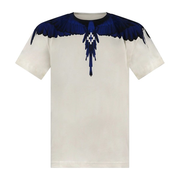 County Of Milan - T-shirt bianca in cotone con stampa ali blu per uomo |