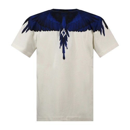 County Of Milan - T-shirt bianca in cotone con stampa ali blu per uomo | 2