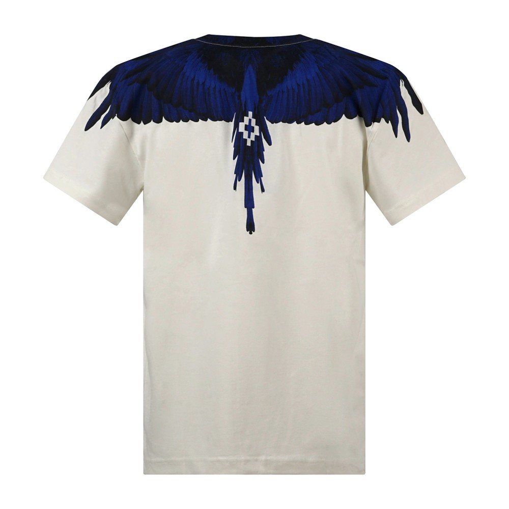 County Of Milan - T-shirt bianca in cotone con stampa ali blu per uomo |