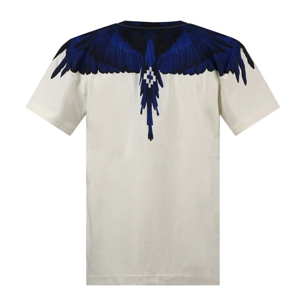 County Of Milan - T-shirt bianca in cotone con stampa ali blu per uomo |