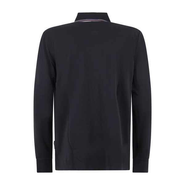 Armani Exchange - Polo blu manica lunga in piqué di cotone regular fit per uomo