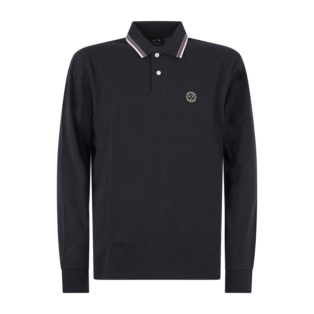 Armani Exchange - Polo blu manica lunga in piqué di cotone regular fit per uomo
