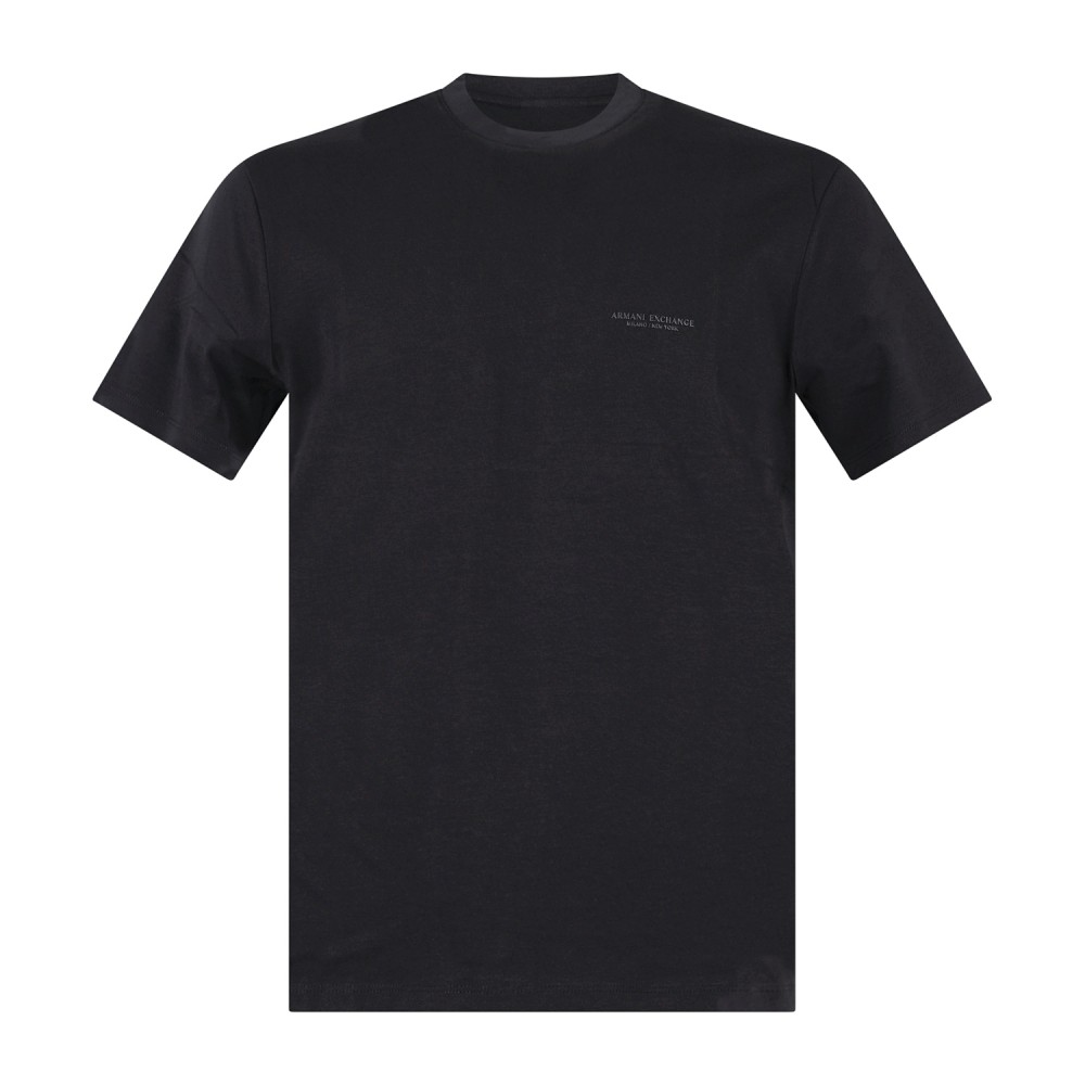 Armani Exchange - T-shirt blu in cotone con stampa logo slim fit per uomo |