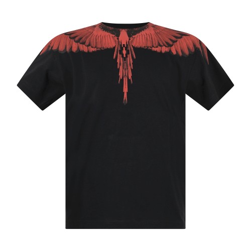 County Of Milan - T-shirt nera in cotone con stampa ali rosse per uomo |