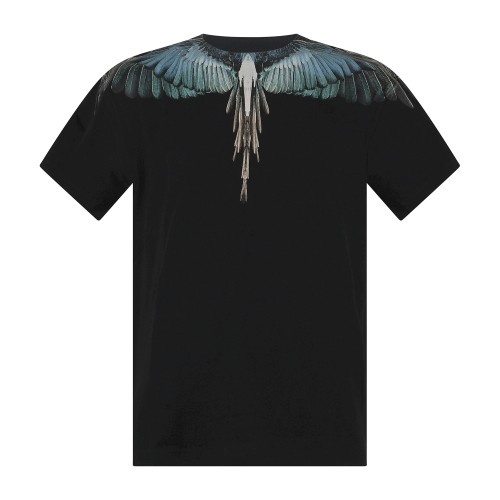 County Of Milan - T-shirt nera in cotone con stampa ali verde per uomo |