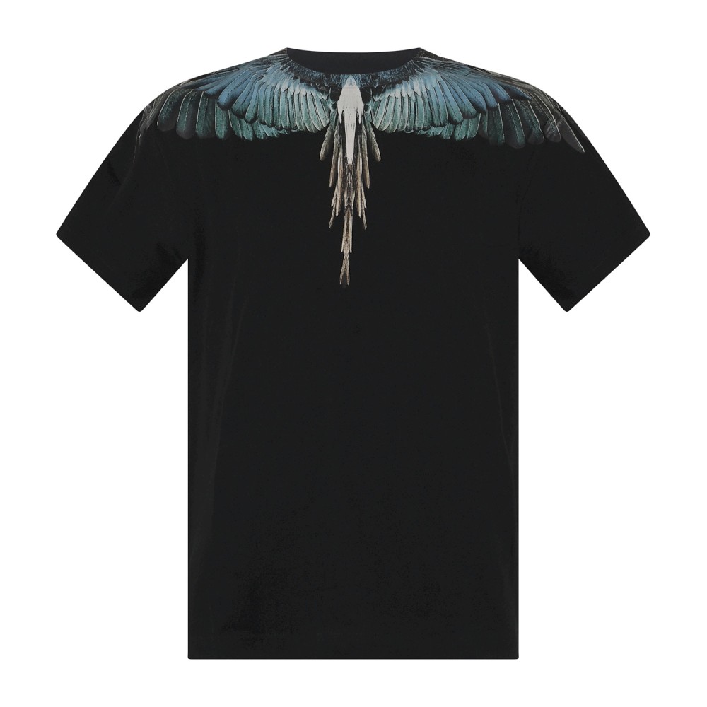 County Of Milan - T-shirt nera in cotone con stampa ali verde per uomo |