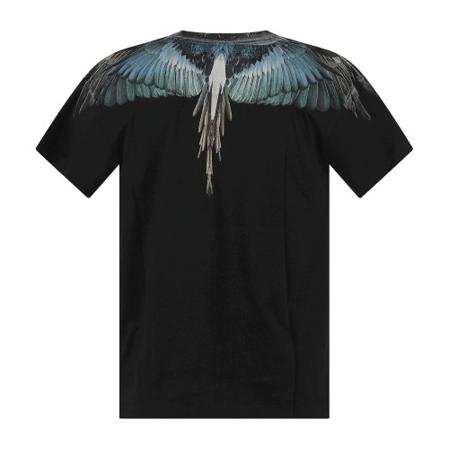 County Of Milan - T-shirt nera in cotone con stampa ali verde per uomo | 2