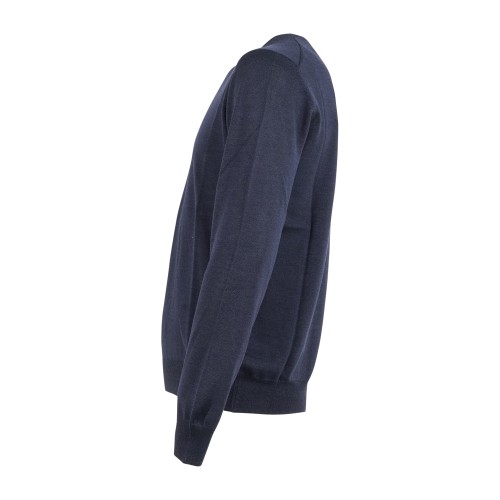 Gran Sasso - Maglione girocollo blu in lana vergine e seta per uomo | paricollo 2