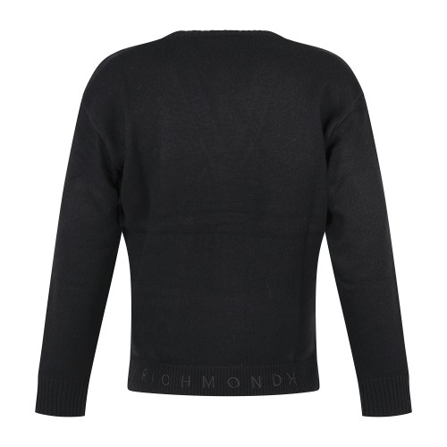 Richmond X - Cardigan nero in lana con logo ricamato regular fit per uomo | 2
