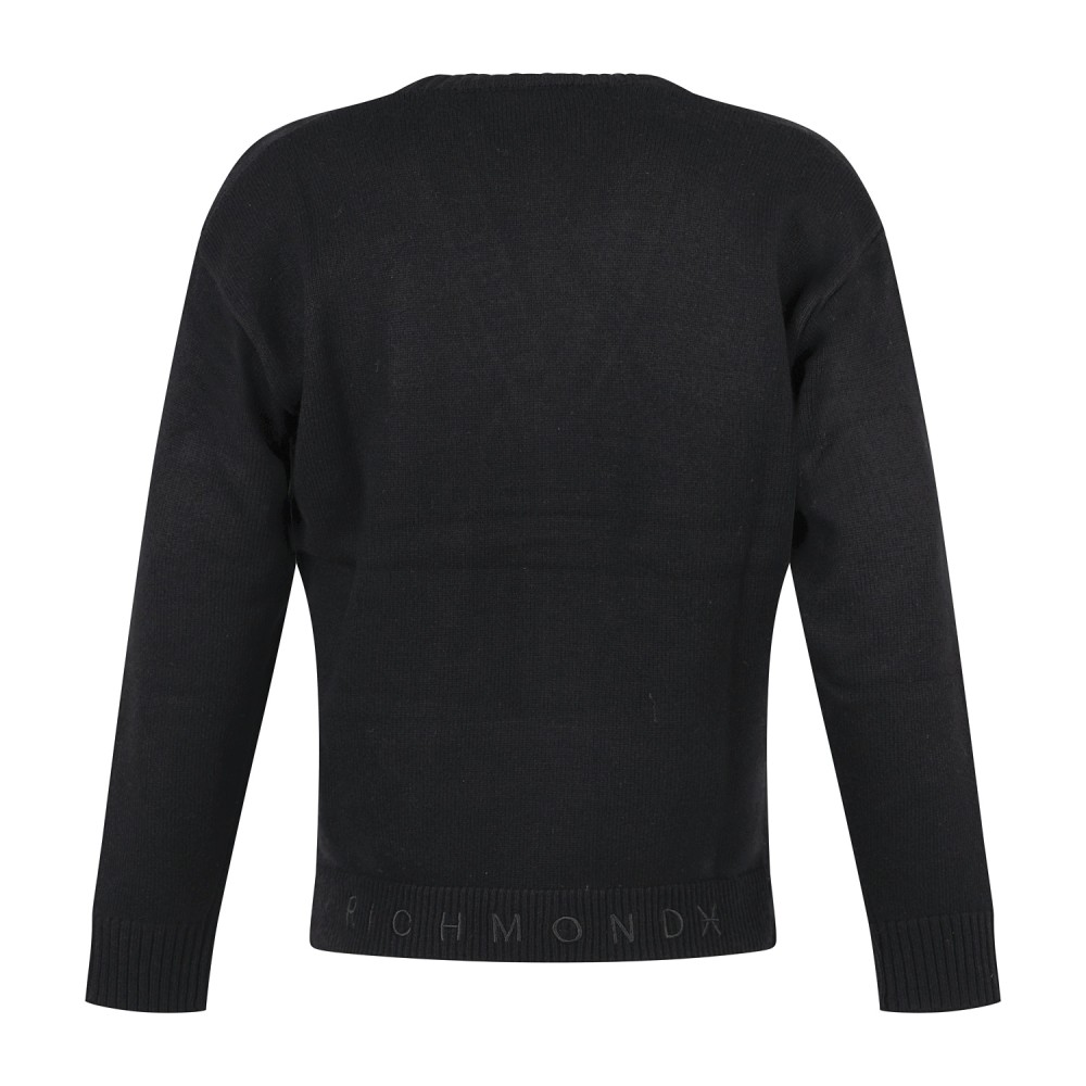 Richmond X - Cardigan nero in lana con logo ricamato regular fit per uomo |