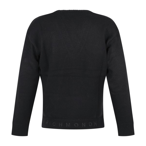 Richmond X - Cardigan nero in lana con logo ricamato regular fit per uomo |