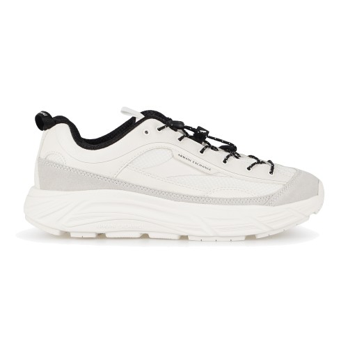 Armani Exchange - Sneakers bianca in mesh e camoscio con stampa logo sul lato