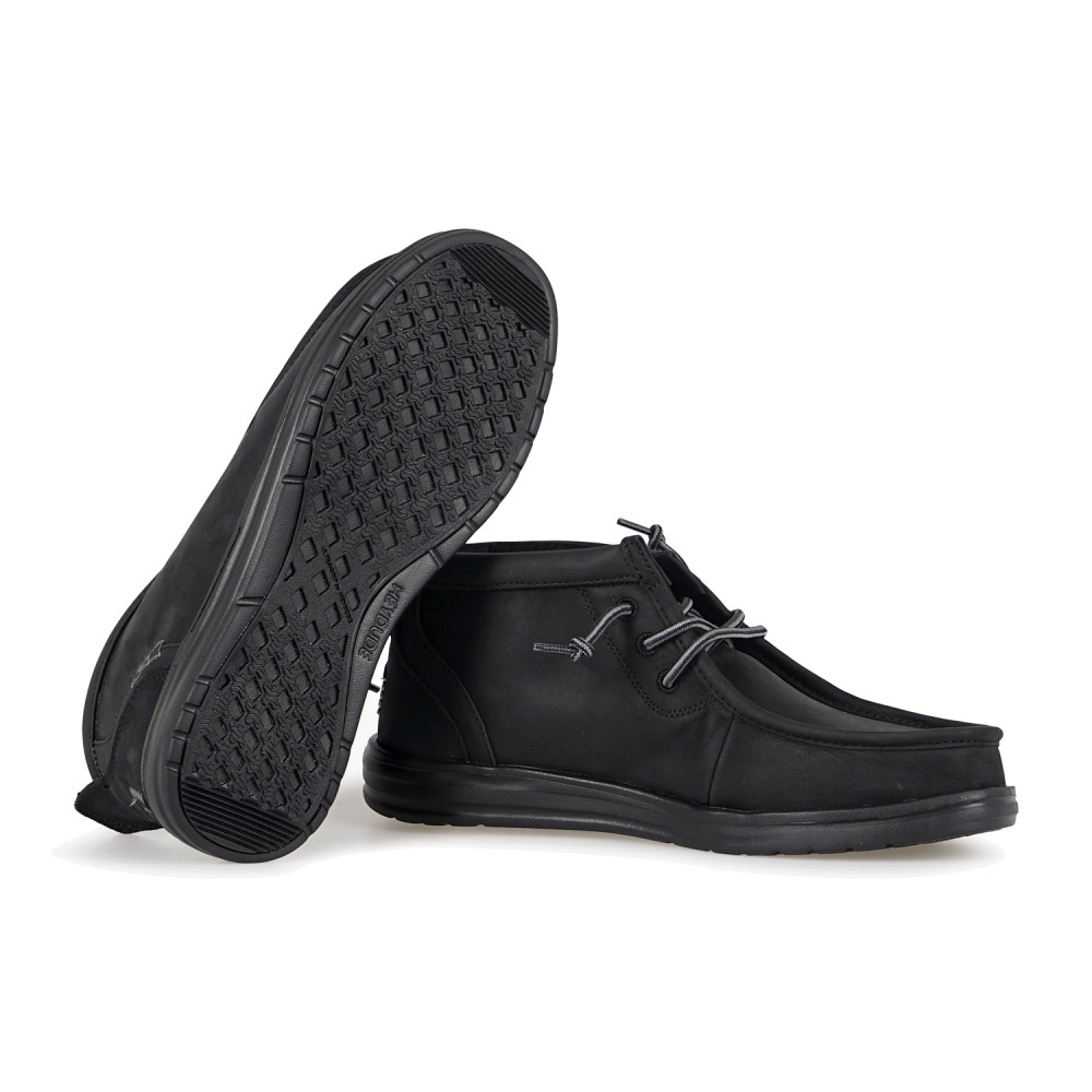 Hey Dude - Stivaletto Wally Mid GripR Leather nero in pelle per uomo |