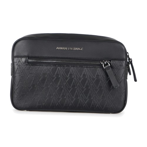 Armani Exchange - Beauty case nero effetto pelle logo rilievo per uomo |