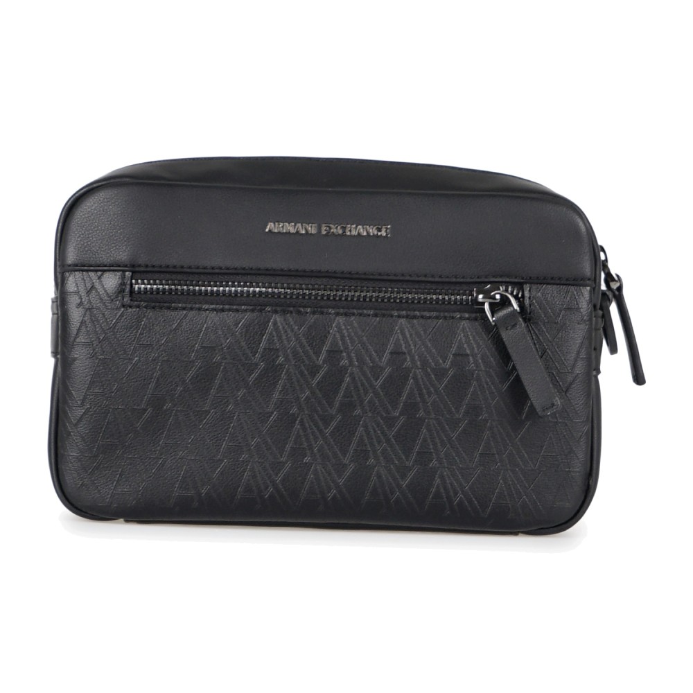 Armani Exchange - Beauty case nero effetto pelle logo rilievo per uomo |