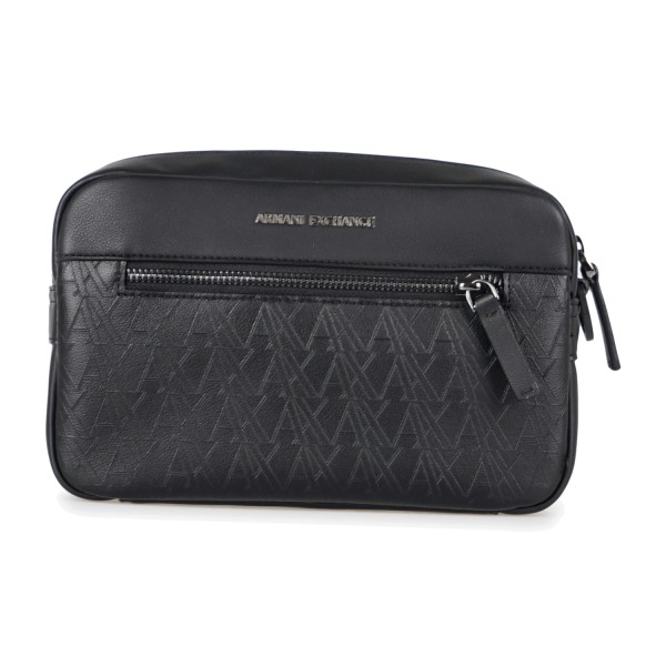 Armani Exchange - Beauty case nero effetto pelle logo rilievo per uomo |