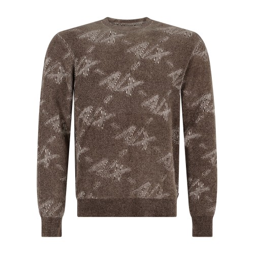 Armani Exchange - Maglione girocollo beige con lavorazione jacquard macro logo