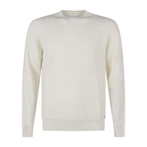 Markup - Maglione girocollo bianco a costa inglese regular fit per uomo |