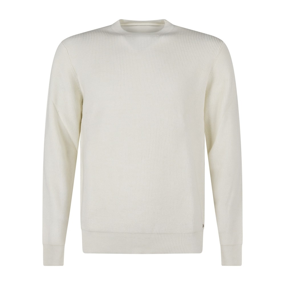 Markup - Maglione girocollo bianco a costa inglese regular fit per uomo |