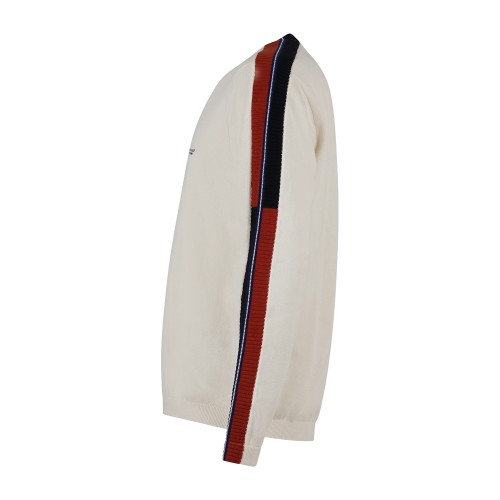 Armani Exchange - Maglione girocollo bianco in cotone con bande regular fit per 2