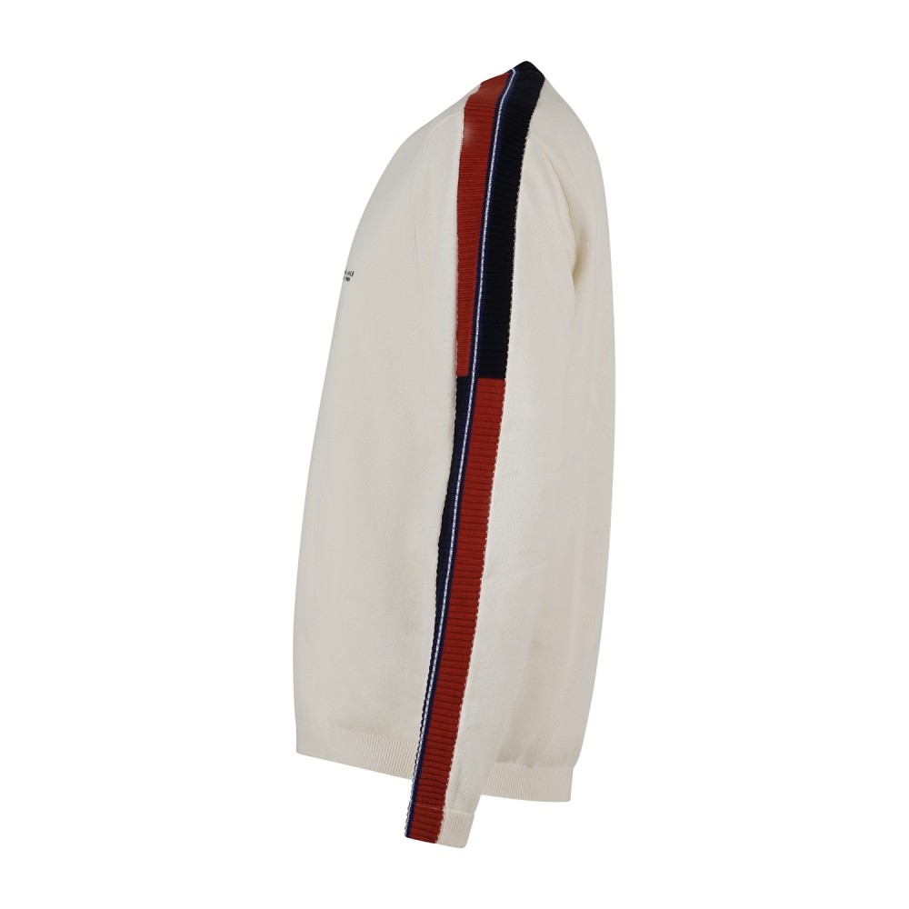 Armani Exchange - Maglione girocollo bianco in cotone con bande regular fit per