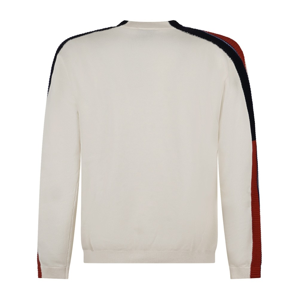 Armani Exchange - Maglione girocollo bianco in cotone con bande regular fit per