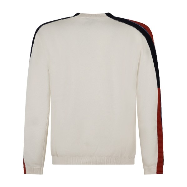 Armani Exchange - Maglione girocollo bianco in cotone con bande regular fit per