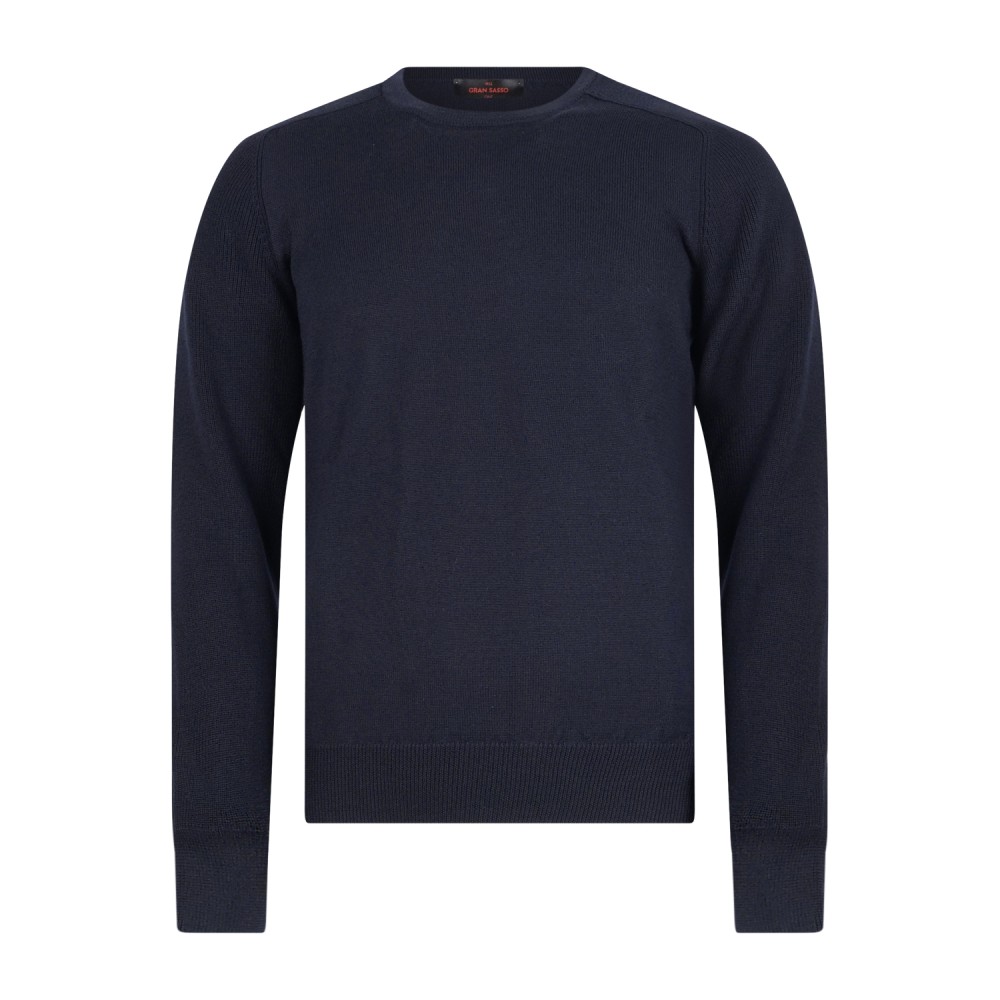 Gran Sasso - Maglione girocollo blu in lana vergine idrorepellente con