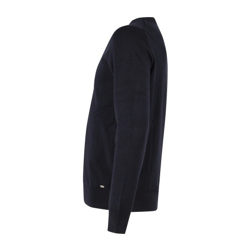 Markup - Maglione girocollo blu in viscosa con patch logo slim fit per uomo | 2