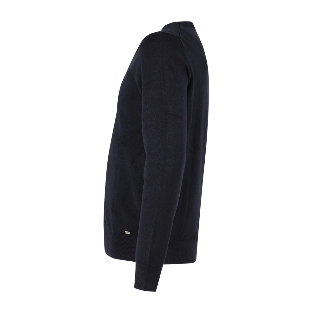 Markup - Maglione girocollo blu in viscosa con patch logo slim fit per uomo |