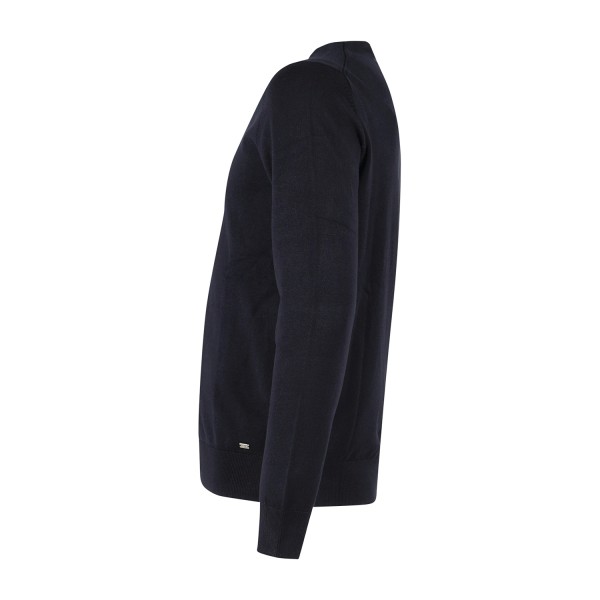 Markup - Maglione girocollo blu in viscosa con patch logo slim fit per uomo |