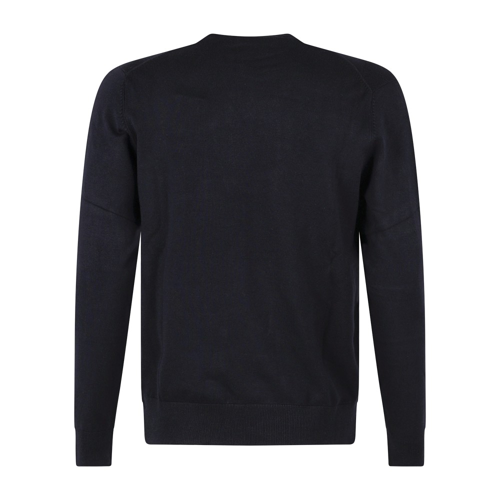 Markup - Maglione girocollo blu in viscosa con patch logo slim fit per uomo |