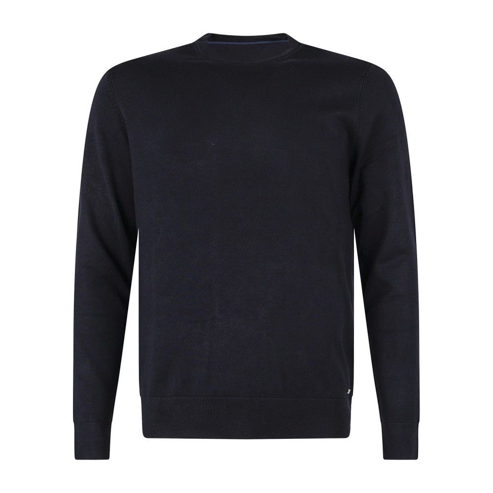 Markup - Maglione girocollo blu in viscosa con patch logo slim fit per uomo |