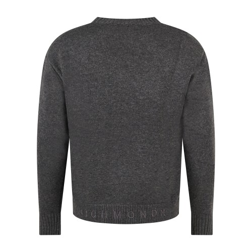Richmond X - Maglione girocollo grigio in lana con logo ricamato regular fit 2