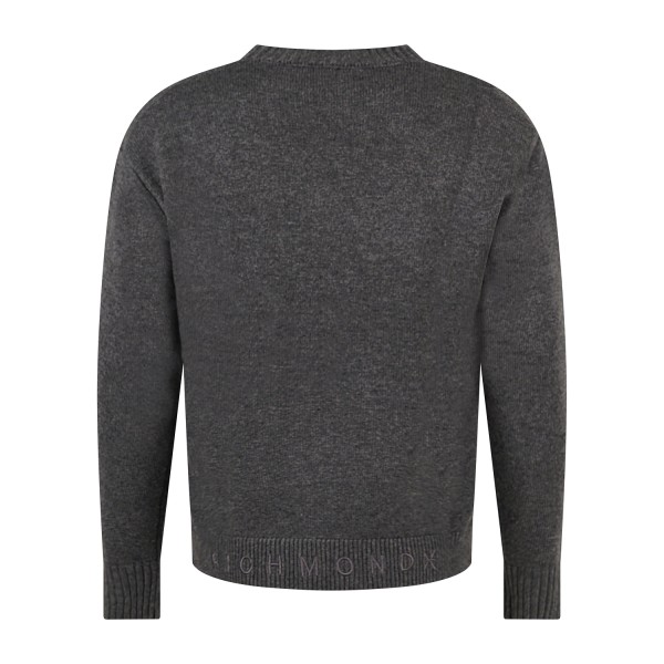 Richmond X - Maglione girocollo grigio in lana con logo ricamato regular fit