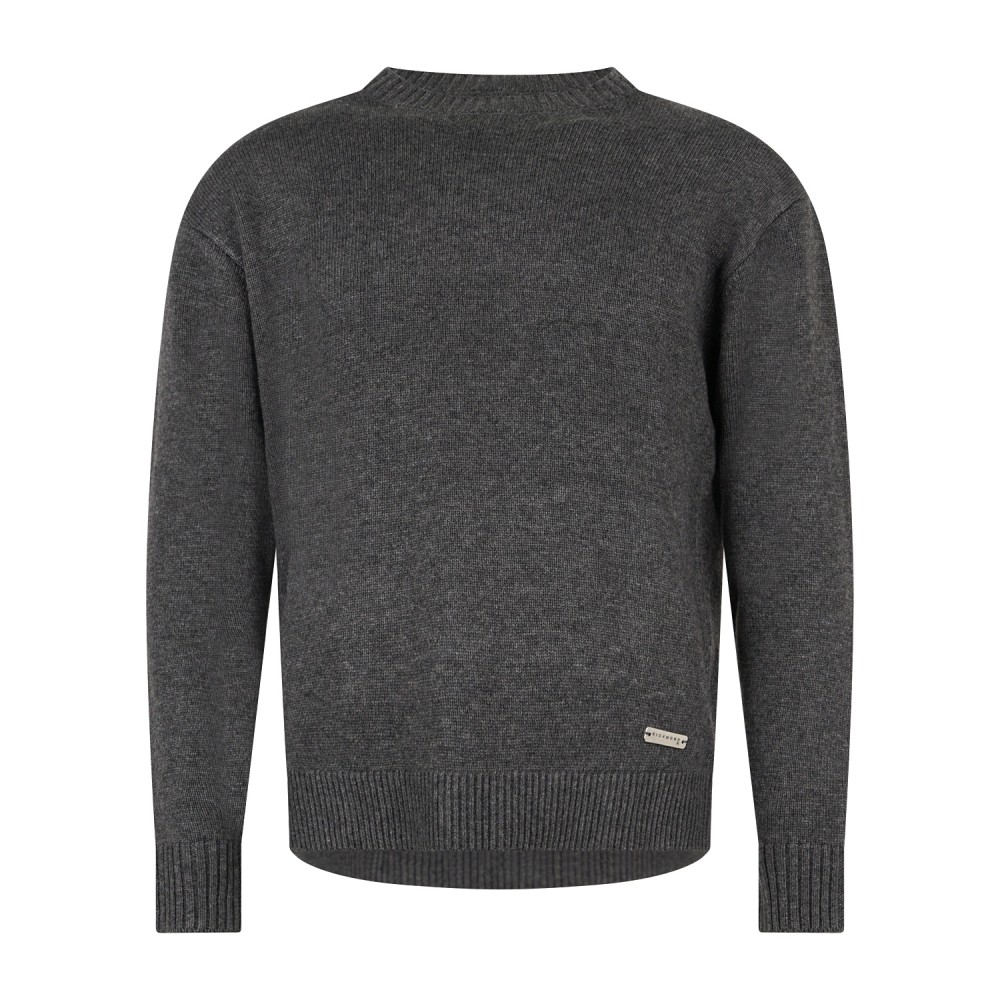 Richmond X - Maglione girocollo grigio in lana con logo ricamato regular fit