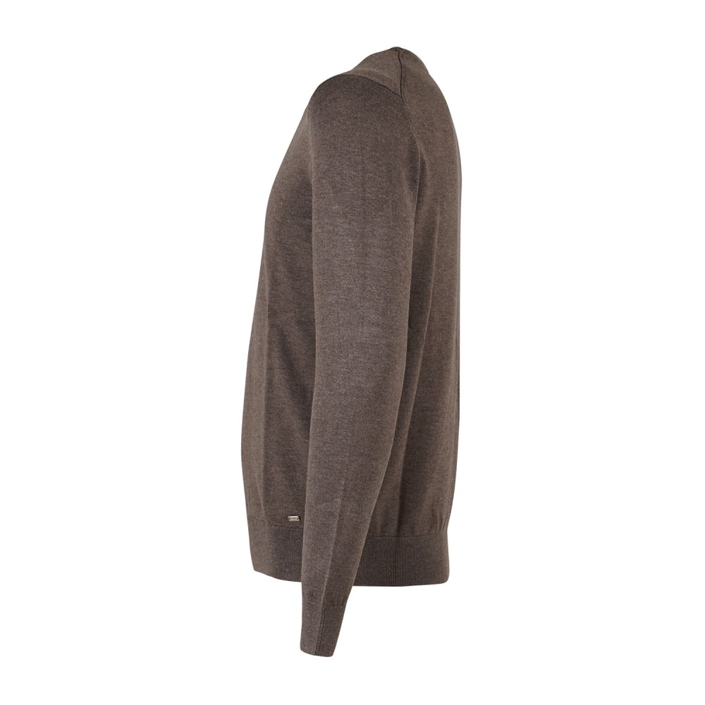 Markup - Maglione girocollo marrone in viscosa con patch logo slim fit per uomo
