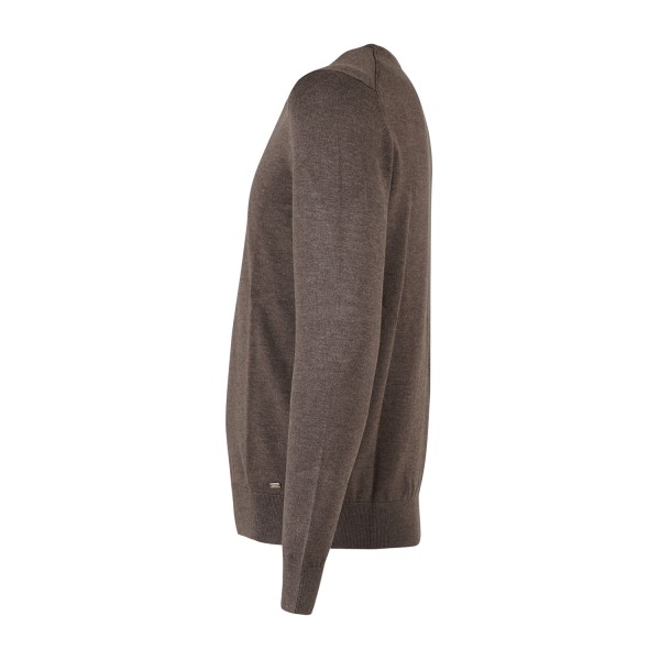 Markup - Maglione girocollo marrone in viscosa con patch logo slim fit per uomo