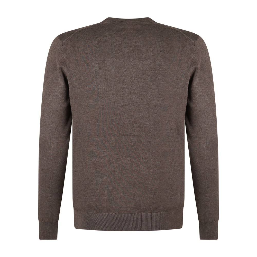 Markup - Maglione girocollo marrone in viscosa con patch logo slim fit per uomo