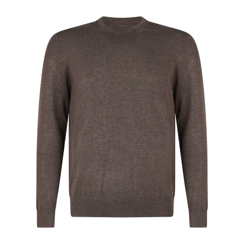 Markup - Maglione girocollo marrone in viscosa con patch logo slim fit per uomo