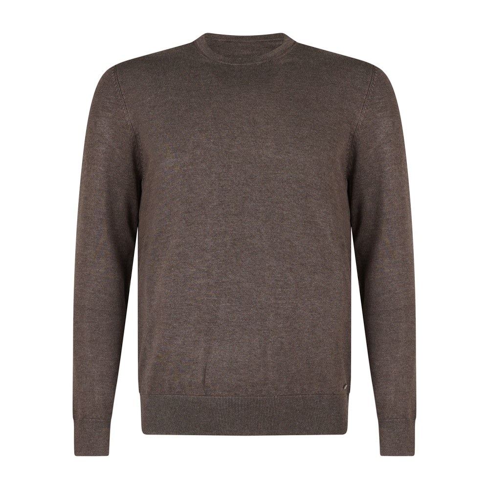 Markup - Maglione girocollo marrone in viscosa con patch logo slim fit per uomo